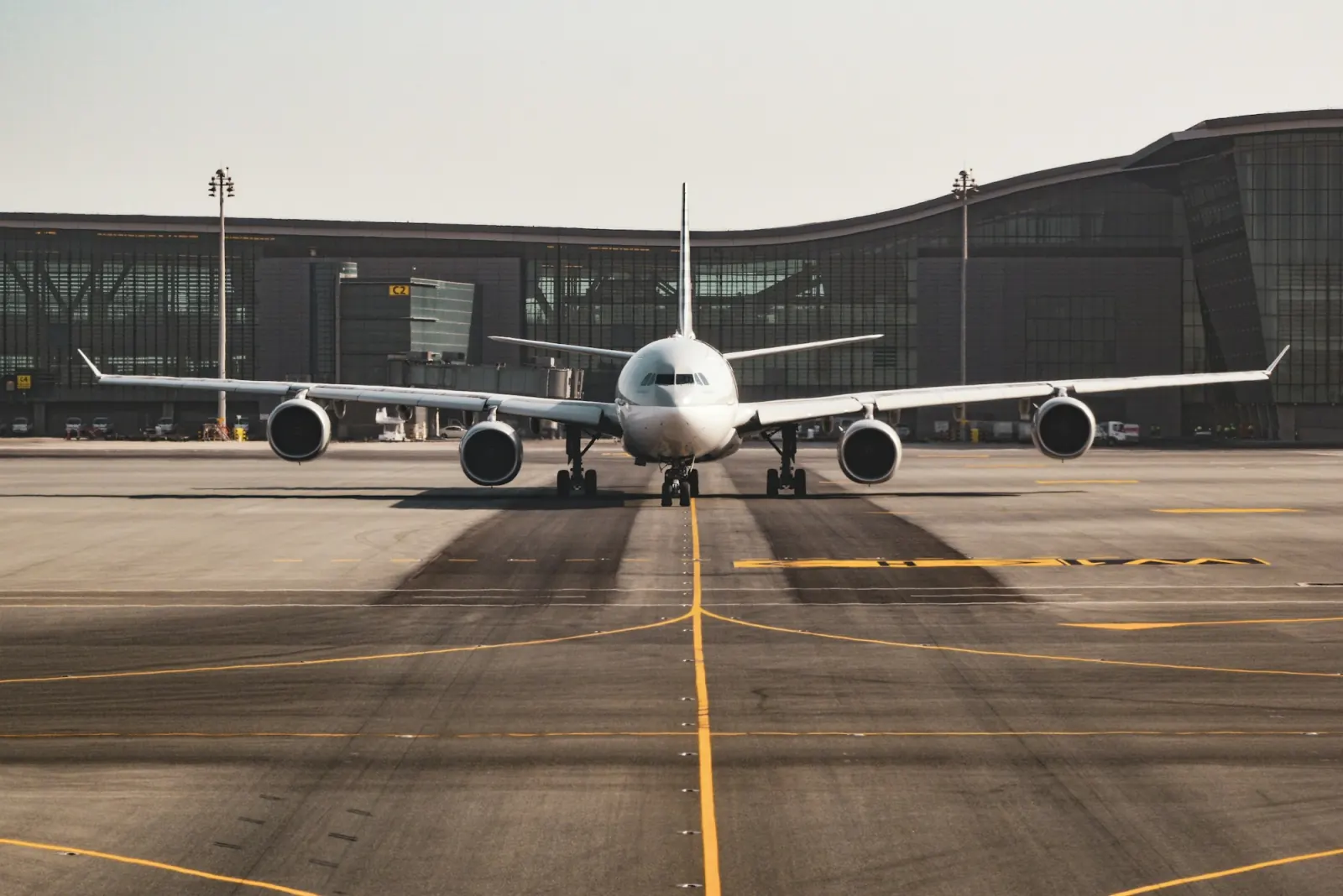 Aircraft facing the camera on an airport apron